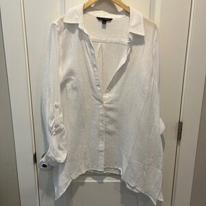 Zac and & Rachel White Button Down Top Tunic Dress Coverup Size L New
